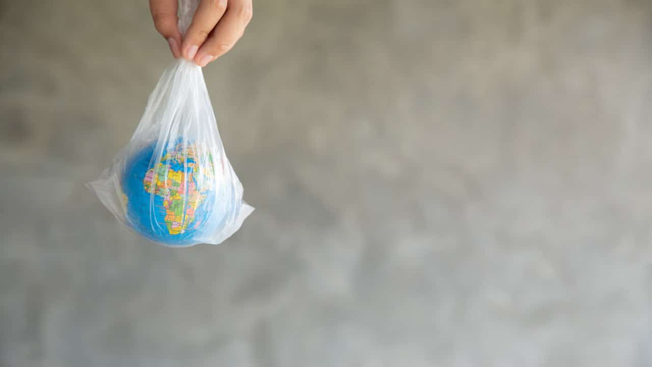 Grand sac plastique recyclable réutilisable, sac fabriqué en France.